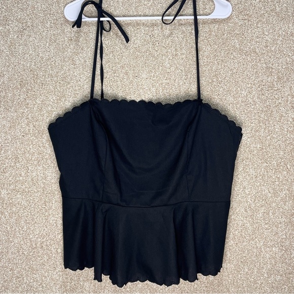 Imperfect NWT Gilli linen blend top tie straps black scalloped hem size XXL top - Picture 2 of 12